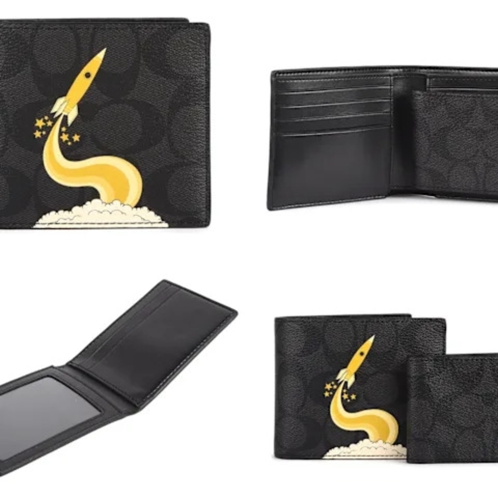 Coach Black and Yellow Rocket Card Holder